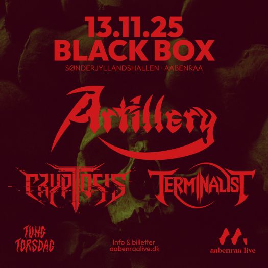 alt="Artillery, Cryptosis og Terminalist koncert i Sønderjyllandshallen - den 13. november 2025"